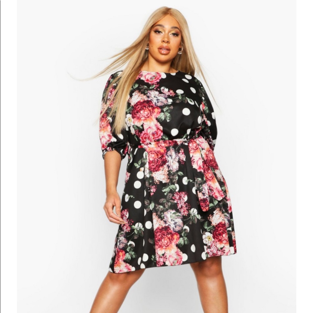 Boohoo floral and polka dot shift dress. US sz 20